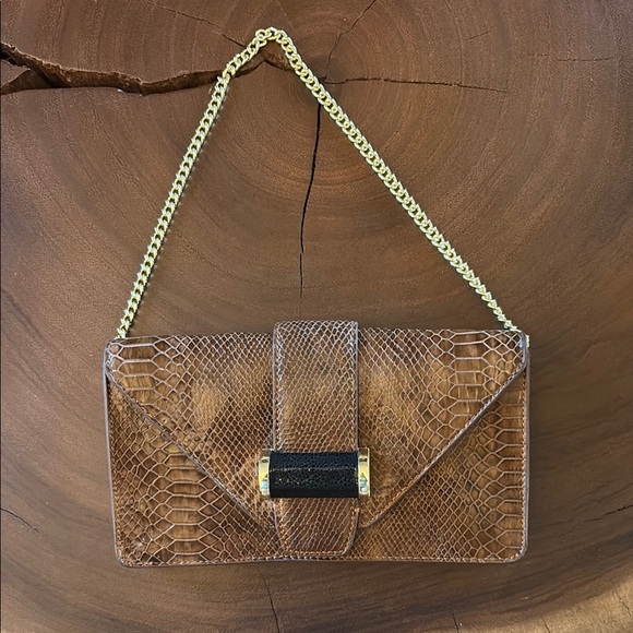 Ivanka Trump Gold and Brown 100% leather Bag with Snakeskin Texture - Picture 1 of 13
